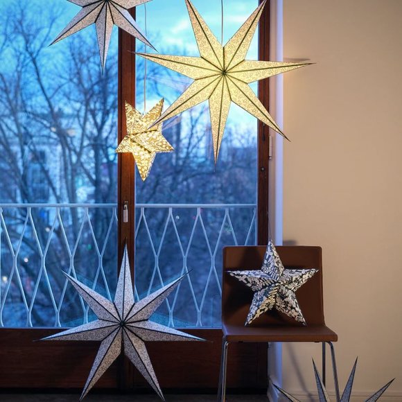 Ikea STRALA Star pendant lamp shade leaf gold/dot pattern 28 " Star Sky Lights - Picture 2 of 6